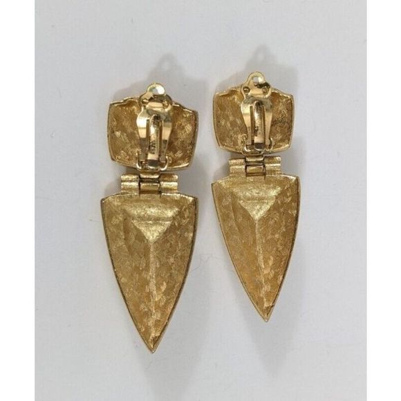 Givenchy Vintage Clip On Earrings - Gold Toned Door Knocker Triangle - Picture 6 of 12